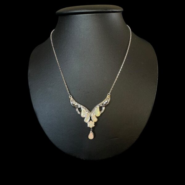 White Opal Necklace Teardrop Symphony Silver Jewelry Product Shot - Isolated View - Lefkara Silver