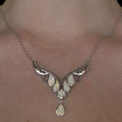 White Opal Necklace Teardrop Symphony Silver Jewelry Wear Shot - Model Shot - Lefkara Silver