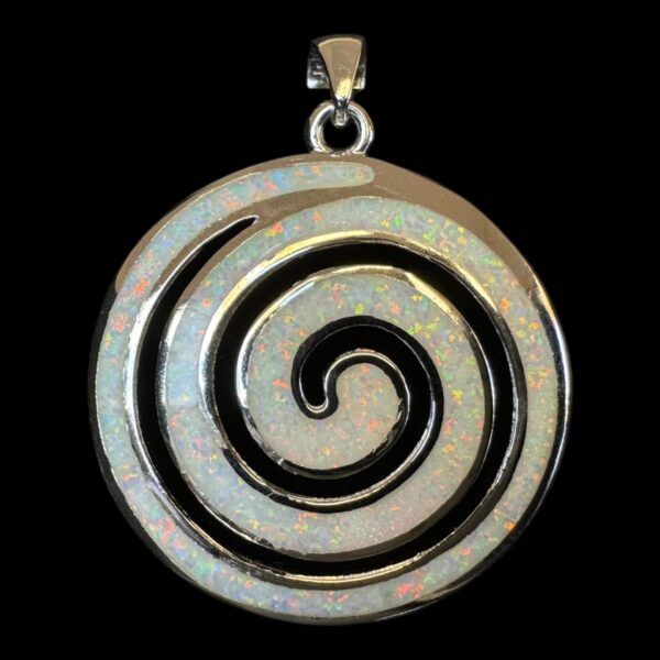 White Opal Pendant Cosmic Spiral Silver Jewelry Product Shot - Isolated View - Lefkara Silver