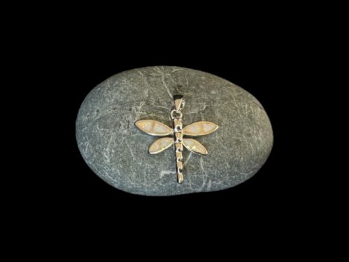 White Opal Pendant Dragonfly Spirit Silver Jewelry Display Shot - Prop Shot - Lefkara Silver