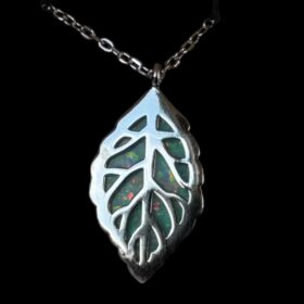 White Opal Pendant Leafy Veil Silver Jewelry Product Shot - Isolated View - Lefkara Silver