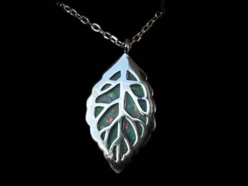 White Opal Pendant Leafy Veil Silver Jewelry Product Shot - Isolated View - Lefkara Silver