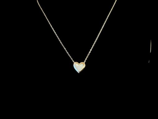 White Opal Pendant Luminous Heart Silver Jewelry Detail Shot - Pendant and Chain Shot - Lefkara Silver