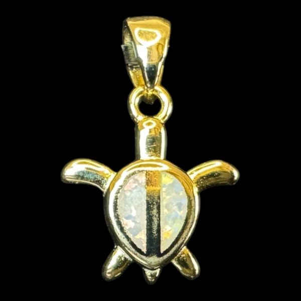 White Opal Pendant Sea Turtle Bliss Gold Plated Jewelry Product Shot - Isolated View - Lefkara Silver