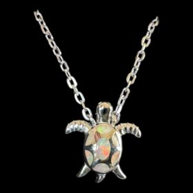 White Opal Pendant Starlight Turtle Silver Jewelry Product Shot - Isolated View - Lefkara Silver