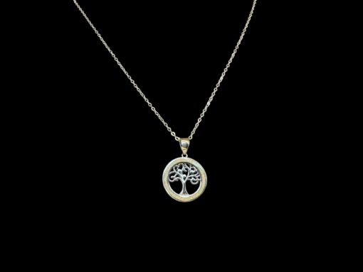 White Opal Pendant Tree of Life Halo Silver Jewelry Detail Shot - Pendant and Chain Shot - Lefkara Silver