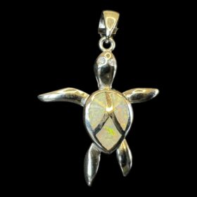 White Opal Pendant Turtle Spirit Silver Jewelry Product Shot - Isolated View - Lefkara Silver