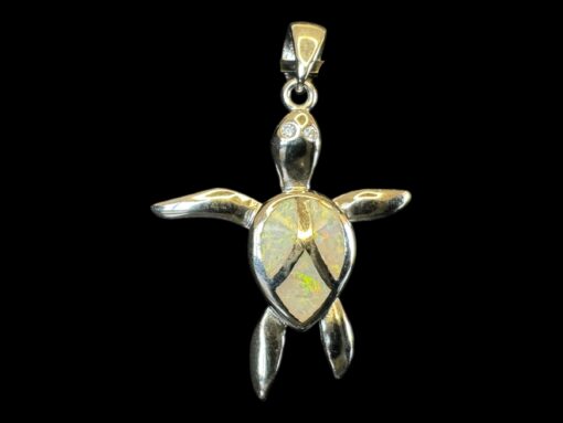 White Opal Pendant Turtle Spirit Silver Jewelry Product Shot - Isolated View - Lefkara Silver