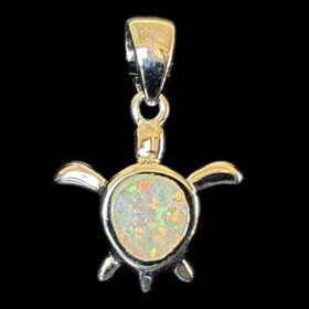 White Opal Pendant Turtle Tale Silver Jewelry Product Shot - Isolated View - Lefkara Silver