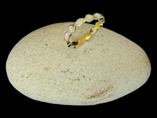 White Opal Ring Birthstone Gold Plated Jewelry Display Shot - Prop Shot - Lefkara Silver