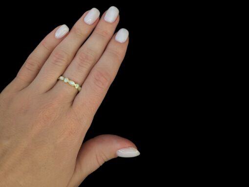 White Opal Ring Birthstone Gold Plated Jewelry Wear Shot - Model Shot - Lefkara Silver