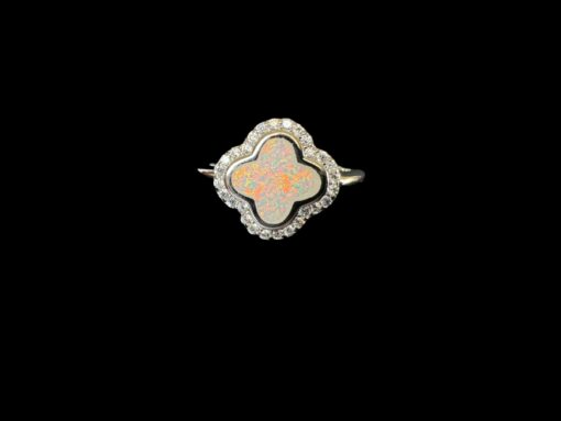 White Opal Ring Clover Bloom Silver Jewelry Product Shot - Isolated View - Lefkara Silver