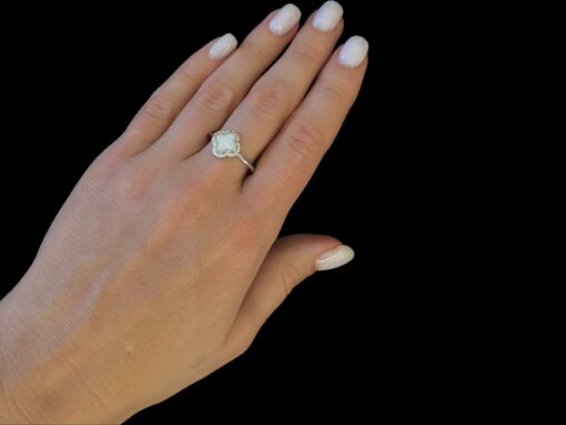 White Opal Ring Clover Bloom Silver Jewelry Wear Shot - Model Shot - Lefkara Silver