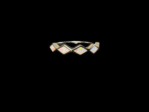 White Opal Ring Diamond Mosaic Silver Jewelry Product Shot - Isolated View - Lefkara Silver