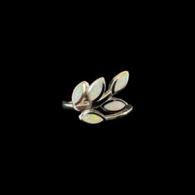 White Opal Ring Laurel Branch Silver Jewelry Product Shot - Isolated View - Lefkara Silver