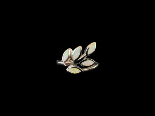 White Opal Ring Laurel Branch Silver Jewelry Product Shot - Isolated View - Lefkara Silver