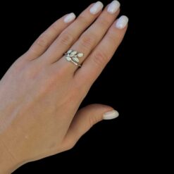 White Opal Ring Laurel Branch Silver Jewelry Wear Shot - Model Shot - Lefkara Silver