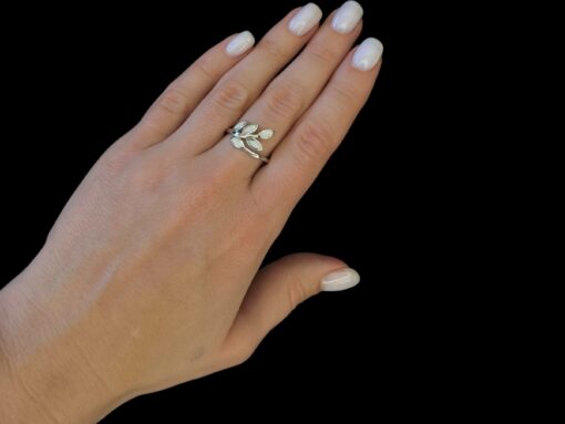 White Opal Ring Laurel Branch Silver Jewelry Wear Shot - Model Shot - Lefkara Silver