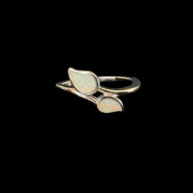 White Opal Ring Leaf Wrap Silver Jewelry Product Shot - Isolated View - Lefkara Silver