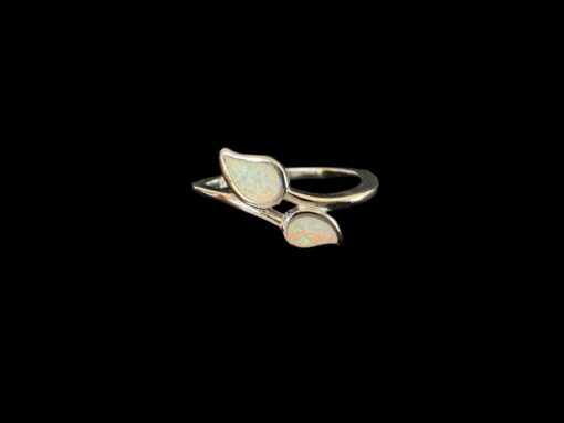 White Opal Ring Leaf Wrap Silver Jewelry Product Shot - Isolated View - Lefkara Silver