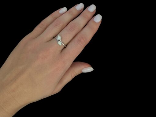 White Opal Ring Leaf Wrap Silver Jewelry Wear Shot - Model Shot - Lefkara Silver