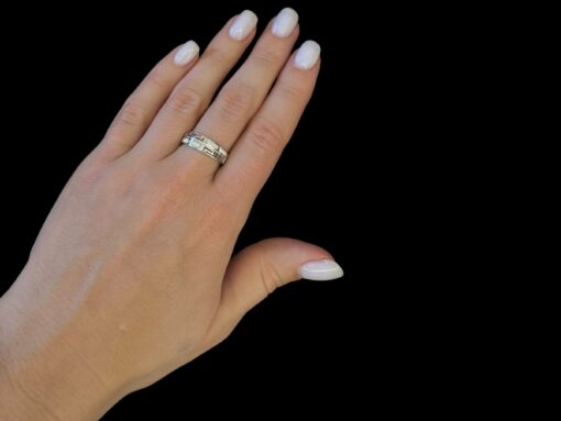 White Opal Ring Meander Shine Silver Jewelry Wear Shot - Model Shot - Lefkara Silver