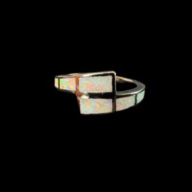 White Opal Ring Mosaic Band Silver Jewelry Product Shot - Isolated View - Lefkara Silver