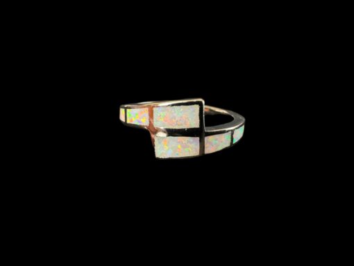 White Opal Ring Mosaic Band Silver Jewelry Product Shot - Isolated View - Lefkara Silver