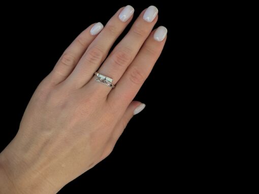 White Opal Ring Mosaic Tile Silver Jewelry Wear Shot - Model Shot - Lefkara Silver