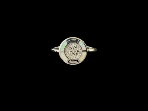 White Opal Ring Phaistos Disk Halo Silver Jewelry Product Shot - Isolated View - Lefkara Silver