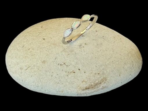 White Opal Ring Tranquil Wave Silver Jewelry Display Shot - Prop Shot - Lefkara Silver