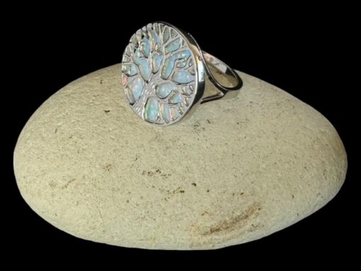 White Opal Ring Tree of Life Portal Silver Jewelry Display Shot - Prop Shot - Lefkara Silver