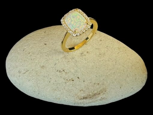 White Opal Ring Vintage Glamour Gold Plated Jewelry Display Shot - Prop Shot - Lefkara Silver