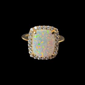 White Opal Ring Vintage Glamour Gold Plated Jewelry Product Shot - Isolated View - Lefkara Silver