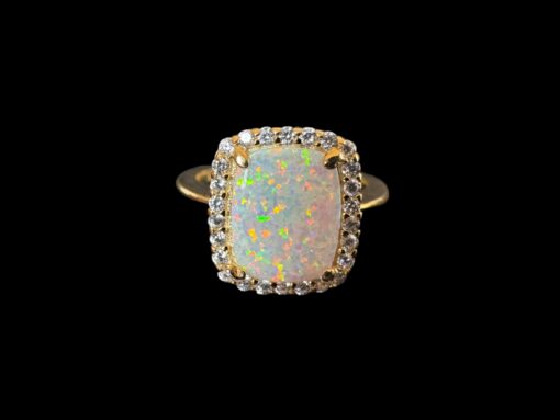 White Opal Ring Vintage Glamour Gold Plated Jewelry Product Shot - Isolated View - Lefkara Silver