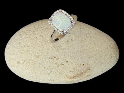 White Opal Ring Vintage Glamour Silver Jewelry Display Shot - Prop Shot - Lefkara Silver