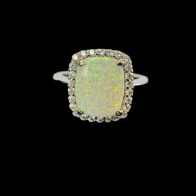 White Opal Ring Vintage Glamour Silver Jewelry Product Shot - Isolated View - Lefkara Silver