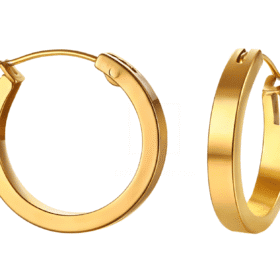 A pair of gold hoop earrings.