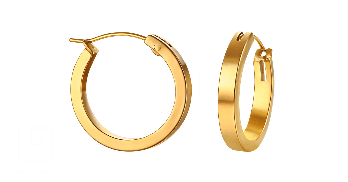 A pair of gold hoop earrings.
