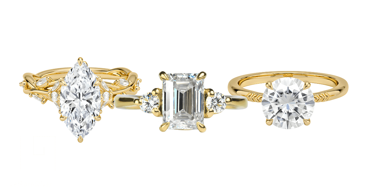 Different cuts of Moissanite rings. 