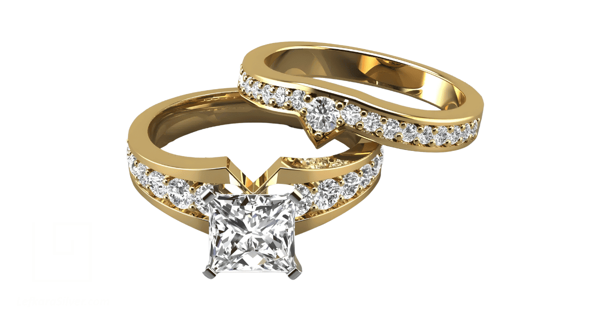 A Moissanite wedding ring set. 