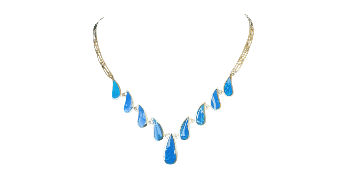 A handmade blue Opal silver necklace.
