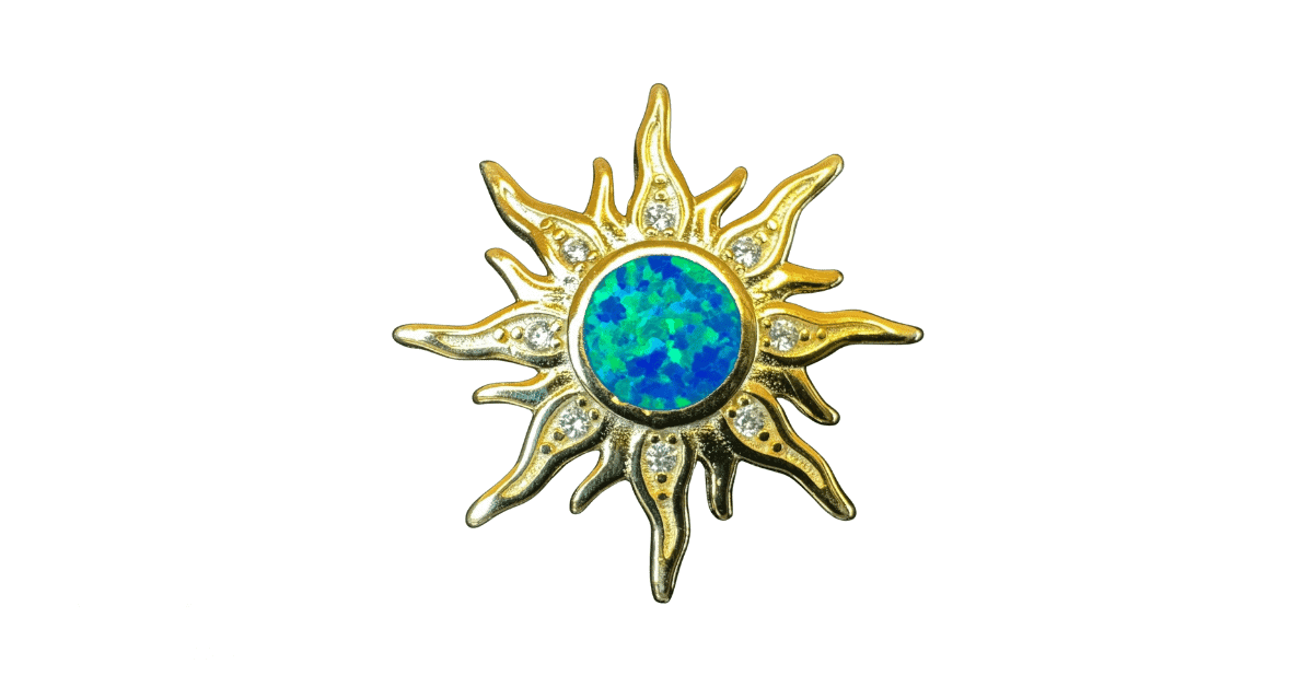 a handmade blue opal gold-plated pendant. 