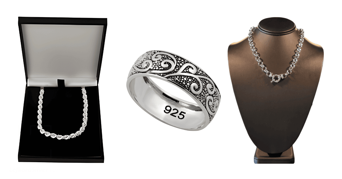 Sterling silver necklaces and a 925 silver bracelet.