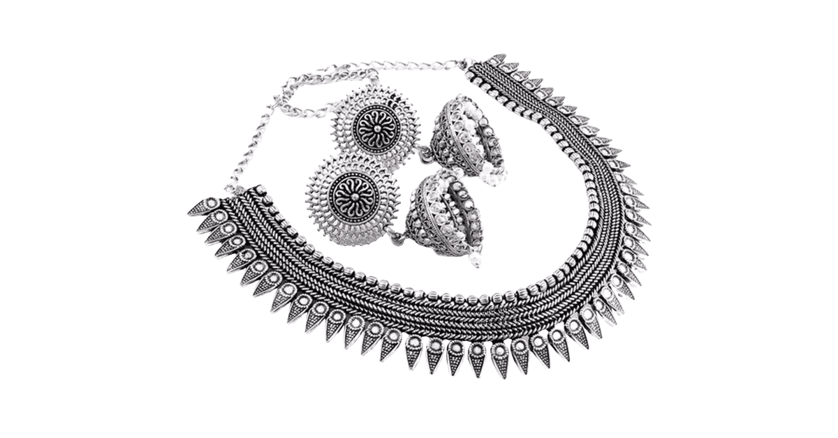 Indian silver necklace and earrings.