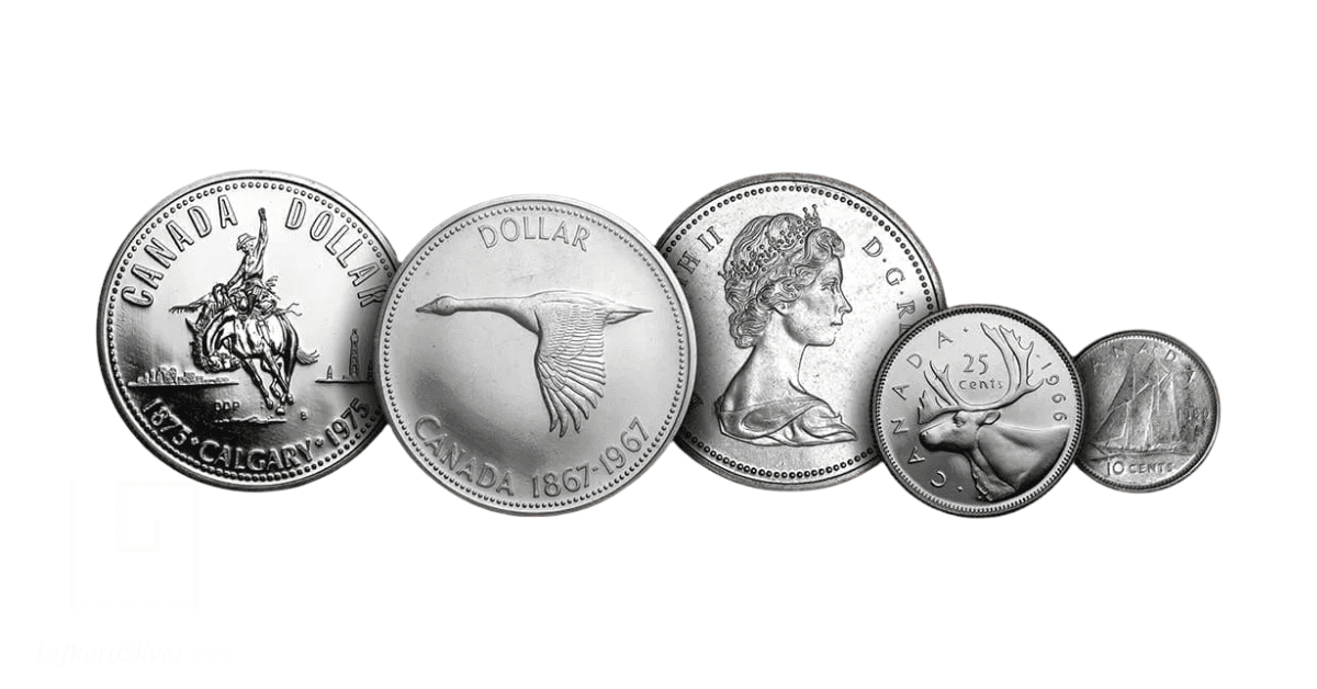 Different Canadian silver coins. 