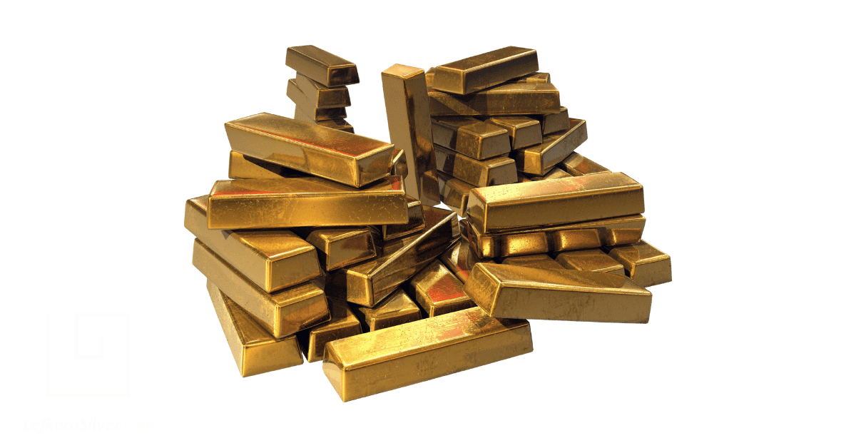 a pile of gold bars.