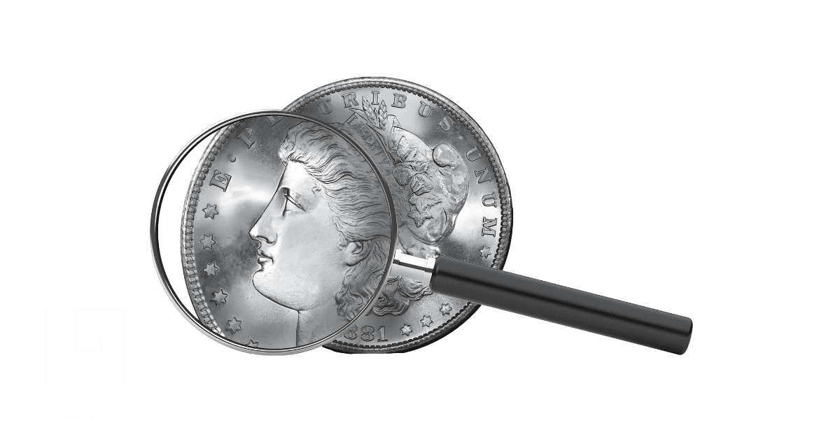 A silver coin under a microscope.