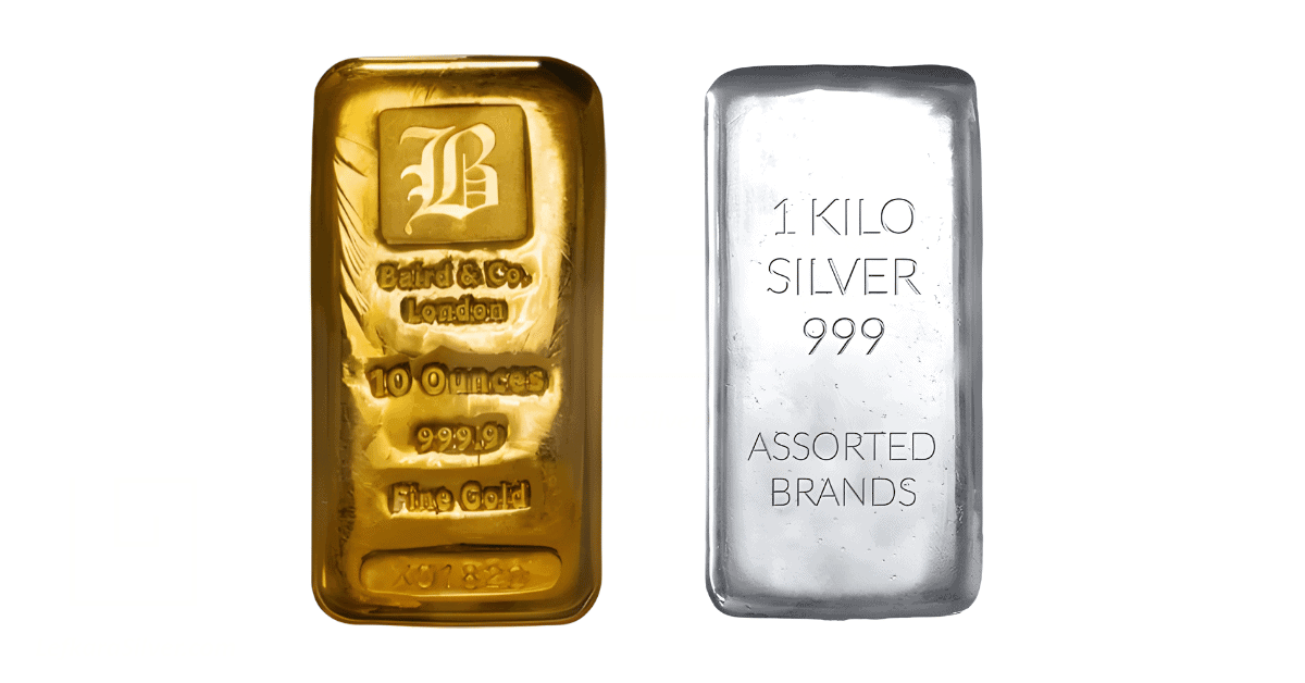 gold and silver bars. 