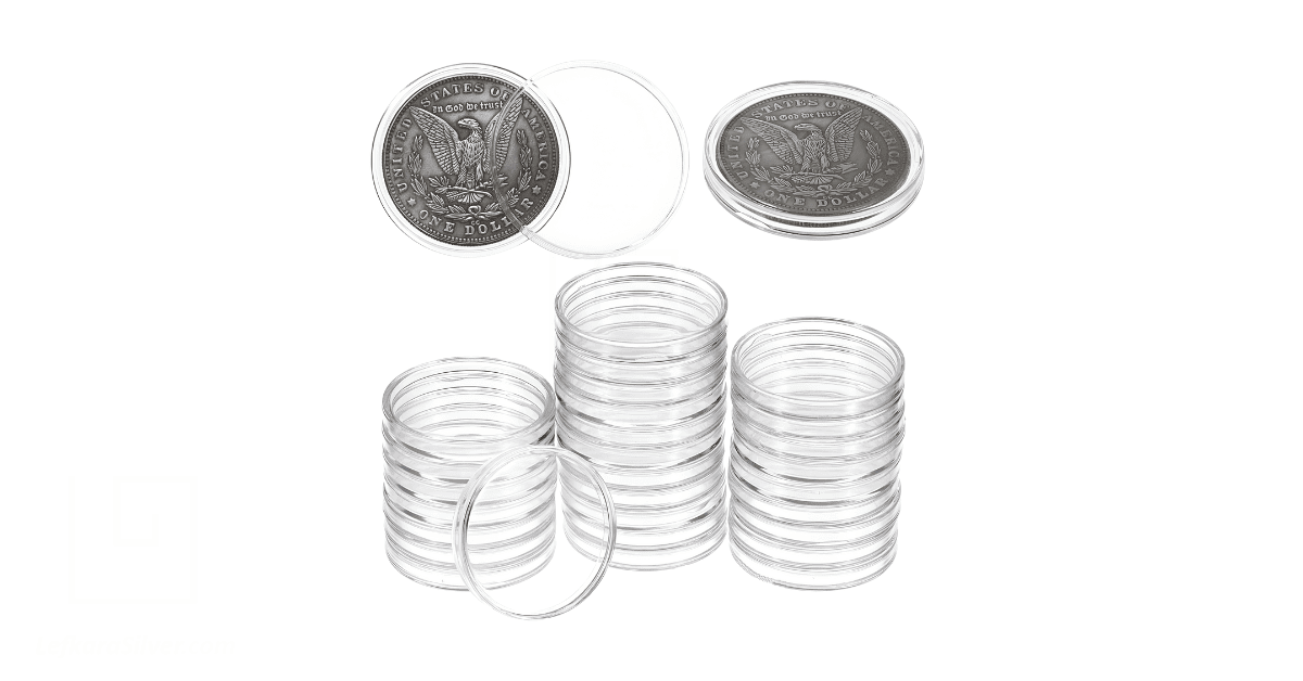 Plastic containers for storing silver coins.